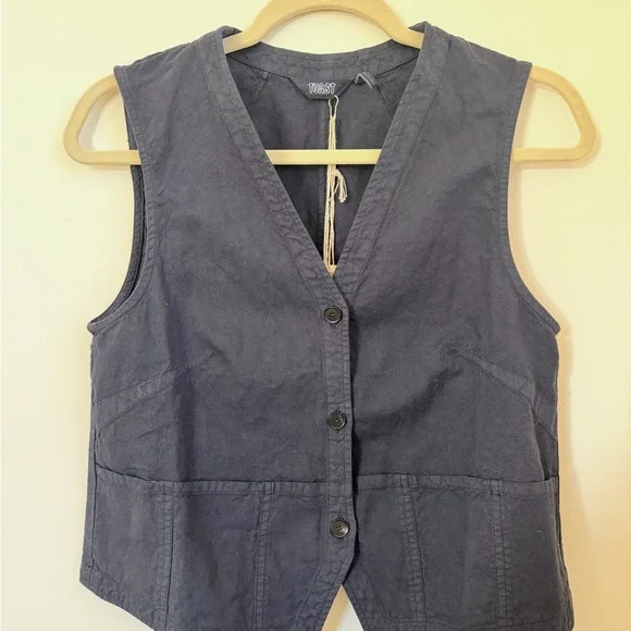 Toast Cotton Linen Canvas Waistcoat Top - Picture 2 of 4